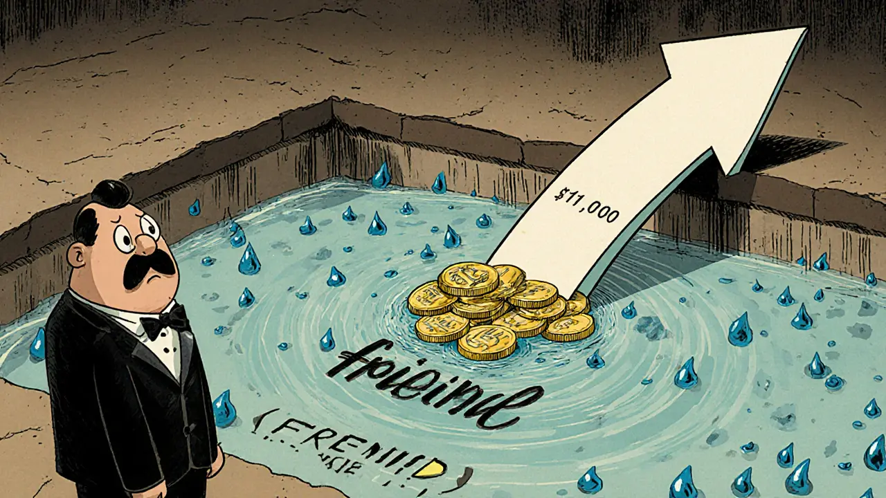 Cartoon shallow liquidity pool with trader watching slippage ripple.