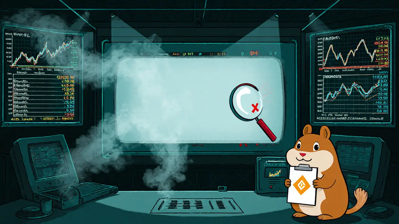 Vintage cartoon dashboard shows empty volume area and ghostly order book.