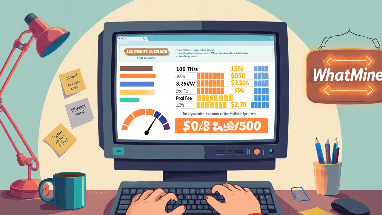 Cartoon character entering ASIC specs into a CRT calculator showing profit results.