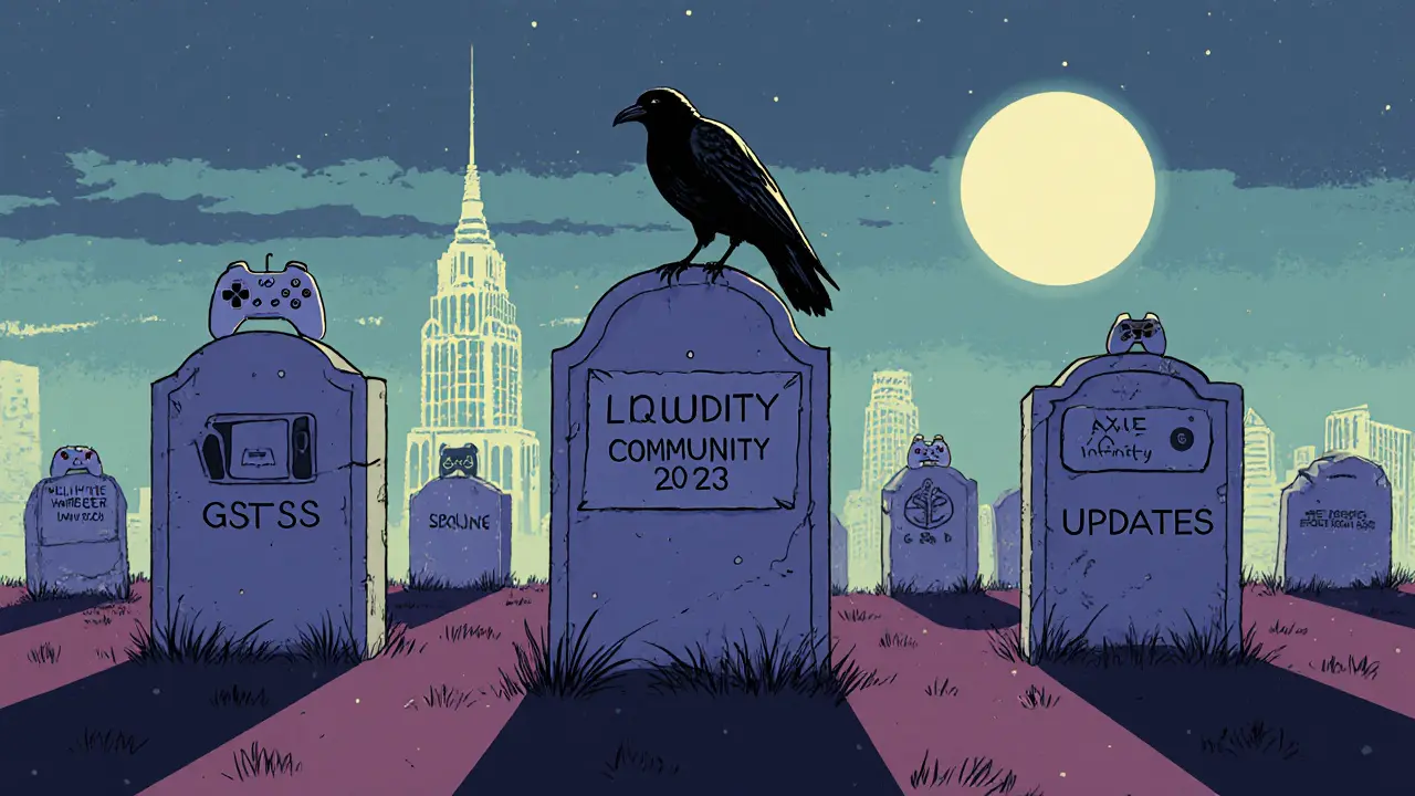 A graveyard of dead crypto projects with GSTS as the largest tombstone.