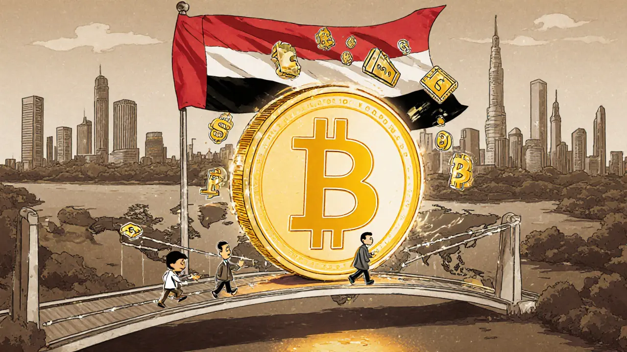 Digital dirham coin bridge connecting continents with tokenized assets.