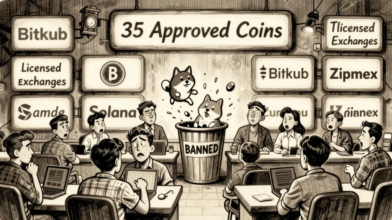Traders in Thailand face limited coin choices as banned tokens are thrown away, only nine licensed exchanges remain visible.