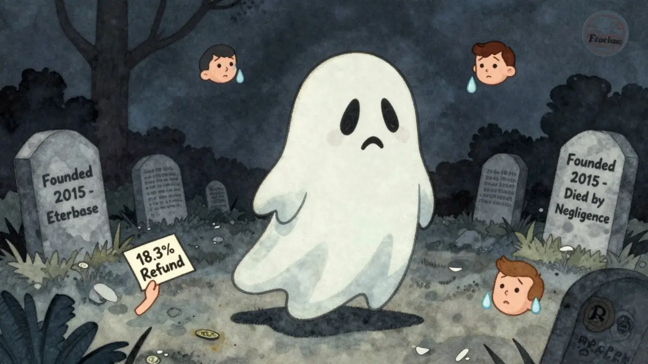 A ghostly XBASE token floats in darkness as sad user avatars drift around, with a graveyard of failed exchanges behind.