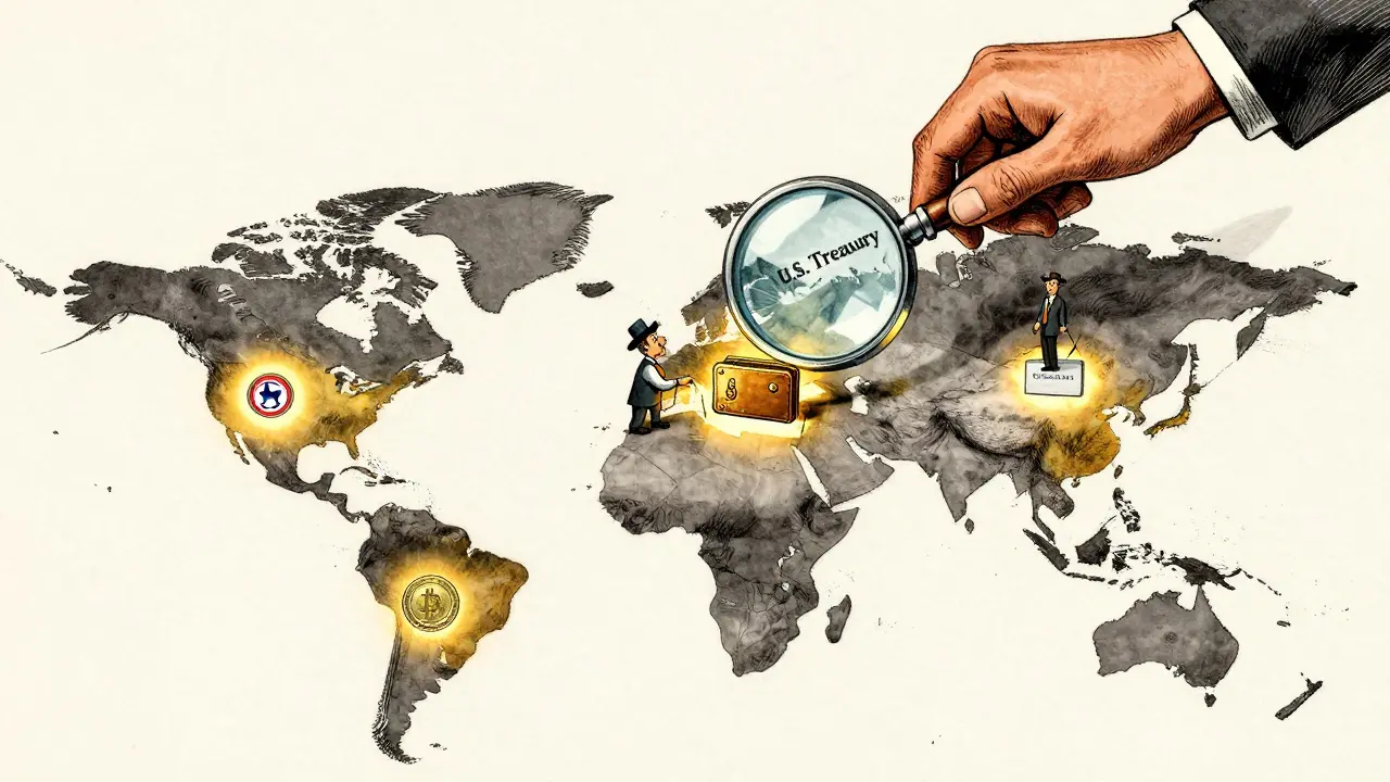 A global map shows crypto laundering routes from North Korea, with investigators spotting suspicious wallets through blockchain tools.