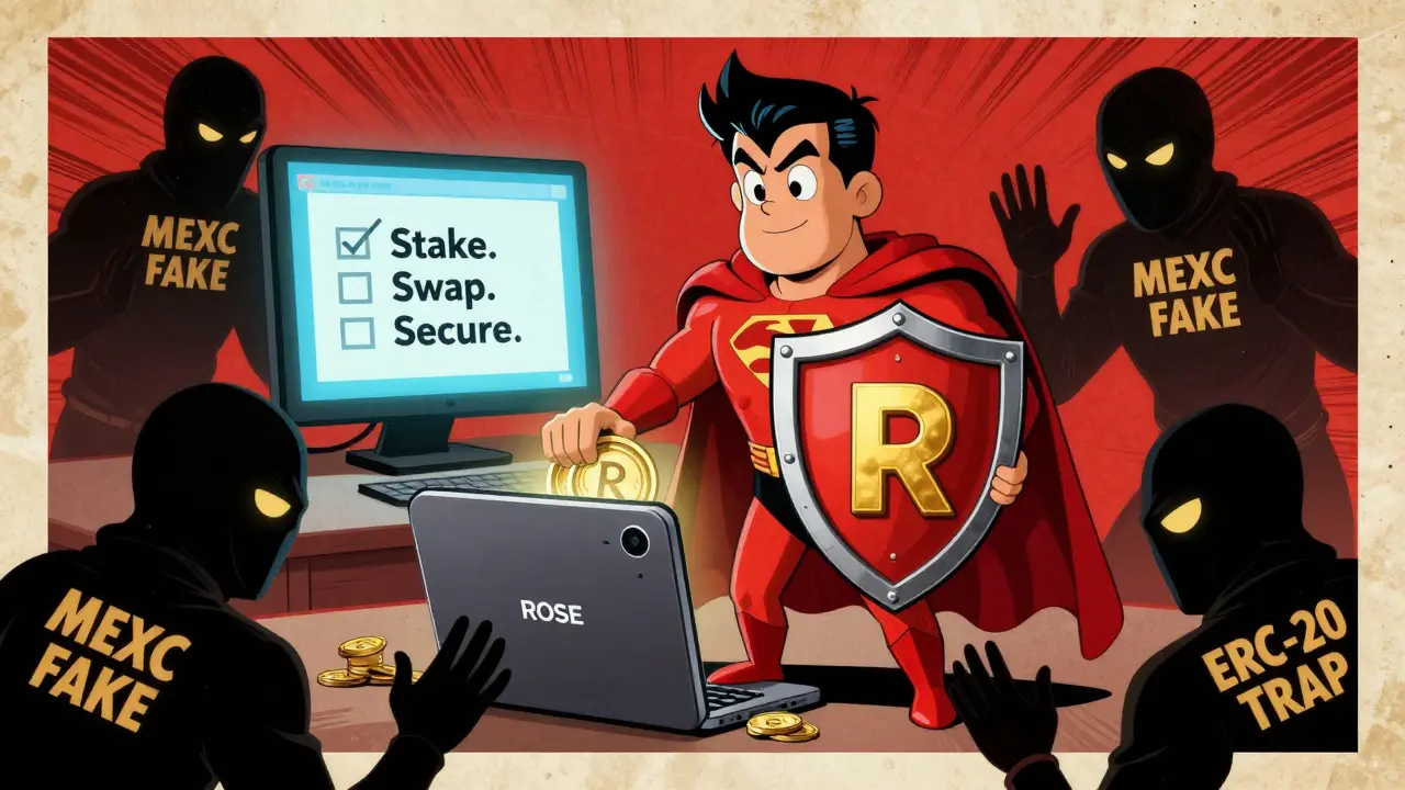 Wallet superhero protecting a Ledger device from scammer figures in a vintage comic book style.