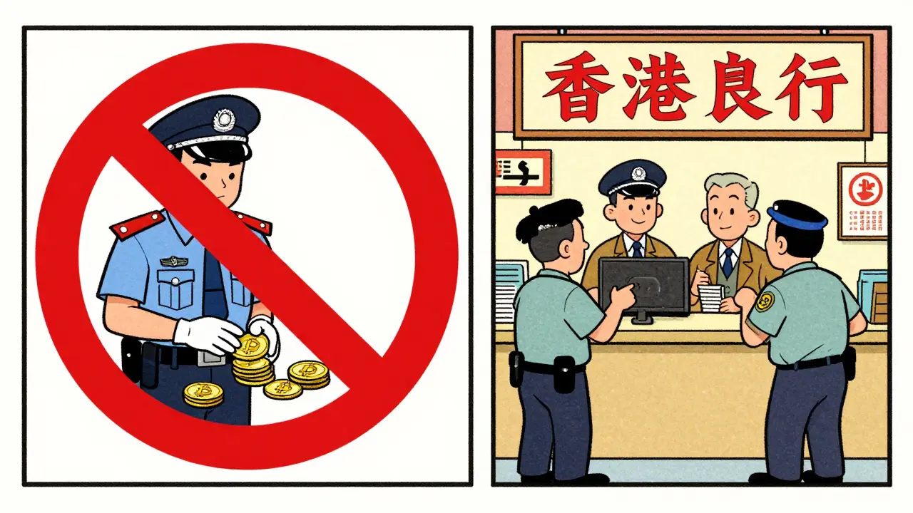 Mainland China police seizing crypto vs Hong Kong licensed exchange traders.