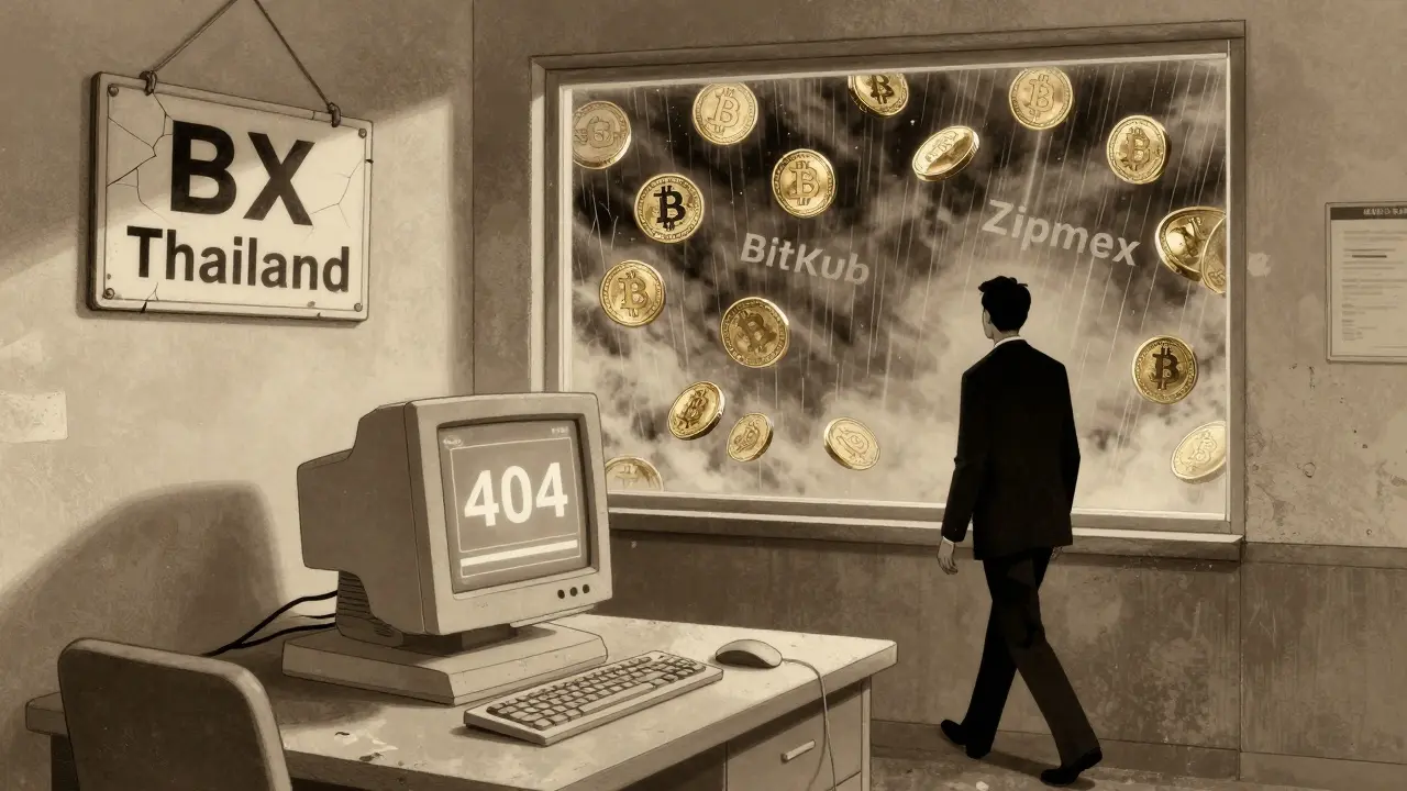 An abandoned BX Thailand office with a 404 error screen as crypto moves on without it.