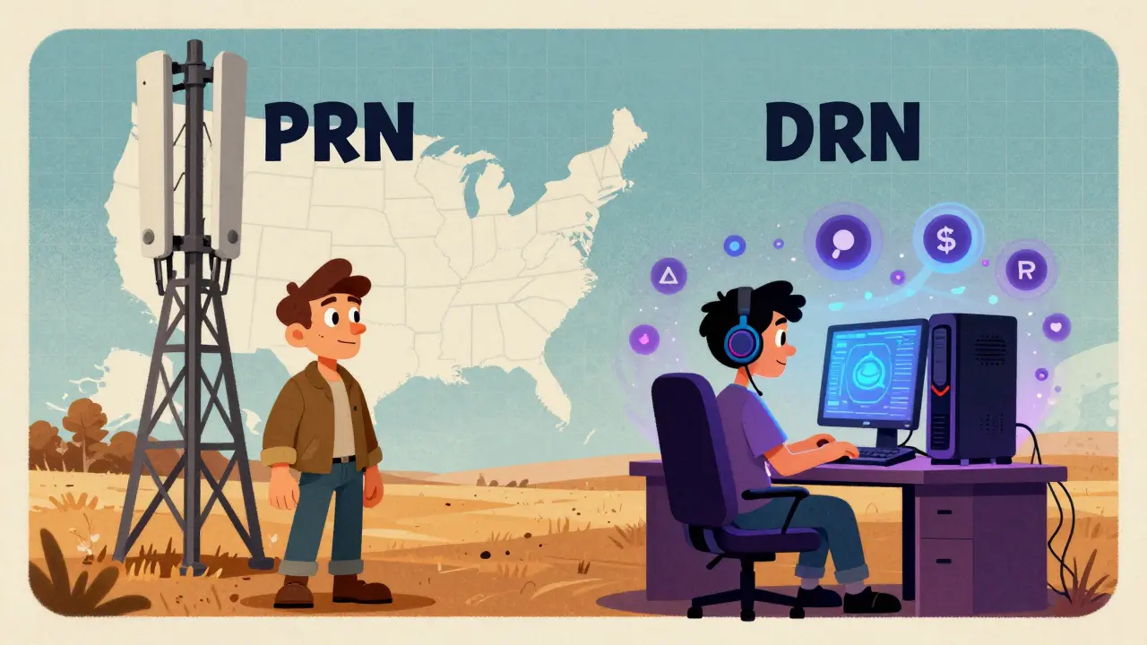 Cartoon comparing physical towers vs digital GPU networks