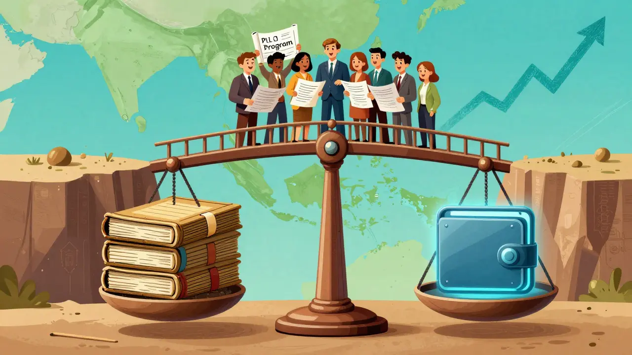Cartoon showing Vietnam's shift from crypto bans to regulated pilot programs.