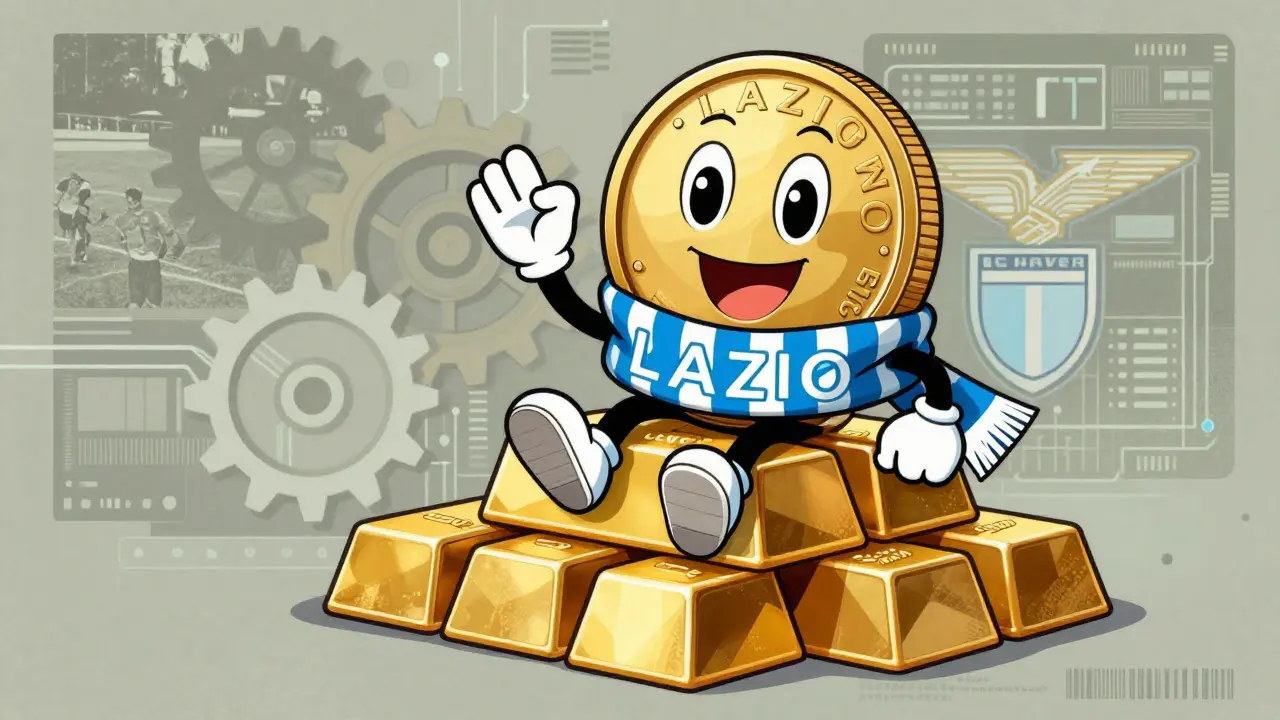 Anthropomorphic LAZIO coin symbolizing value and blockchain