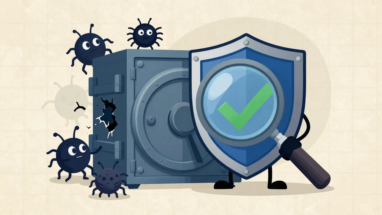 Illustration of security shield protecting crypto vault