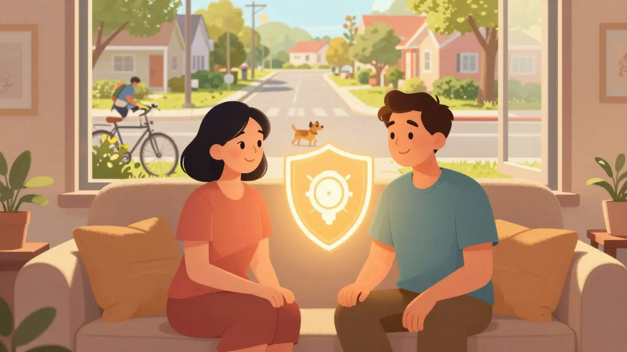 Peaceful vintage illustration of a couple enjoying peace of mind with secure data