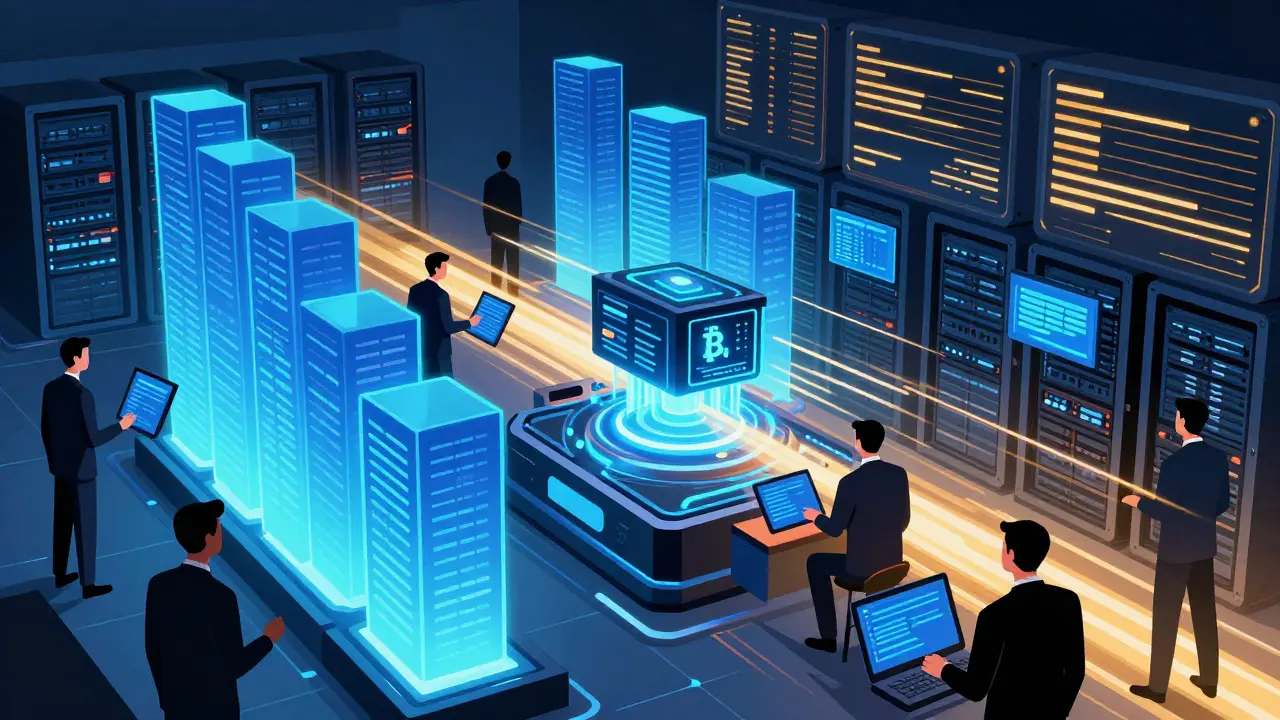 Retro illustration of BitMEX's deep liquidity and fast matching engine servers