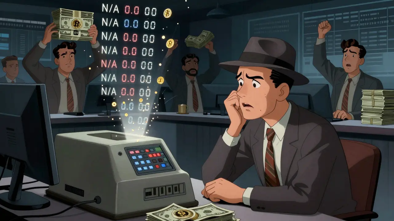 Vintage cartoon of a trader worried about low SHIBIC trading volume