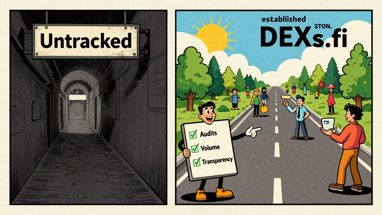 Vintage comic style comparison of risky vs safe crypto trading platforms