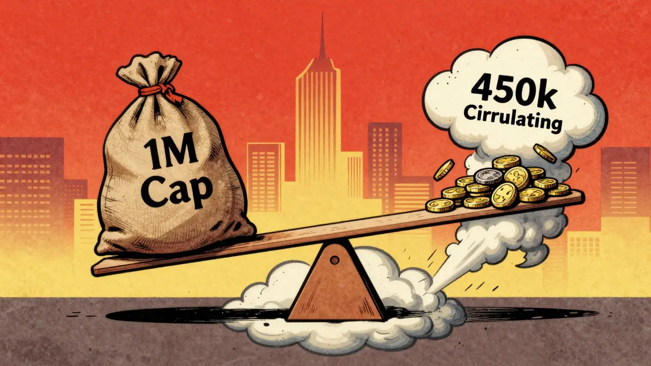 Retro illustration of supply scarcity balancing on a seesaw
