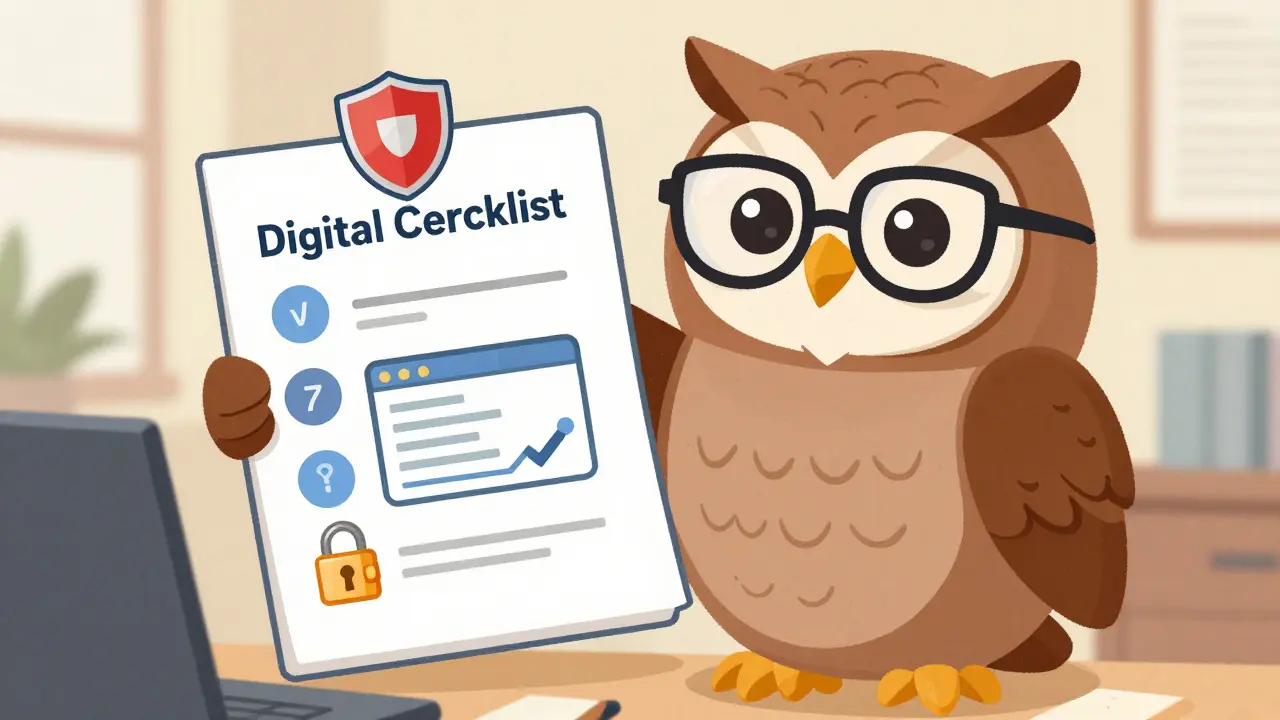 Wise owl holding crypto safety checklist and shield against scams