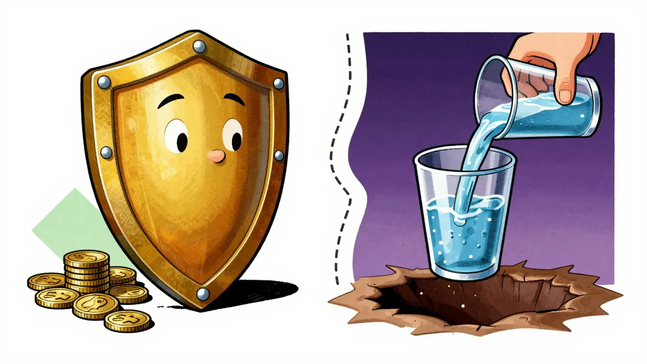 Golden shield protecting assets versus a leaking glass cup