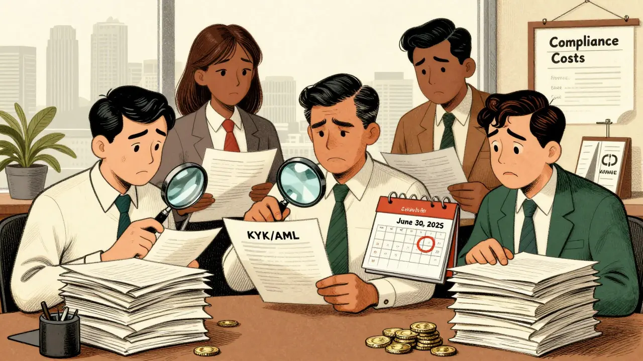 Illustration of team reviewing KYC docs and compliance costs
