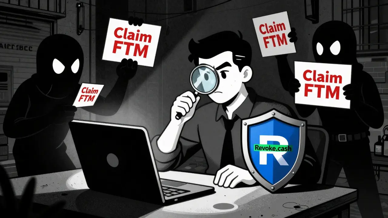 Retro illustration of user protecting wallet from crypto scams and phishing