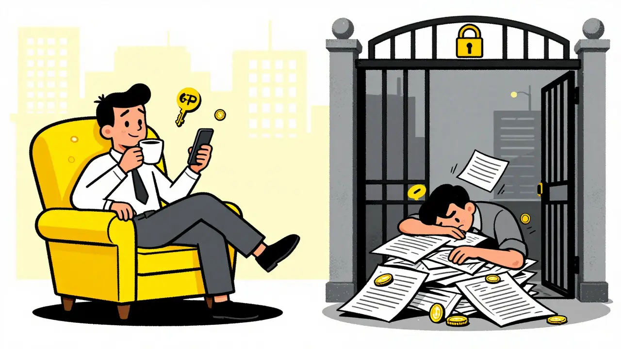 Split illustration showing easy anonymous trading versus strict verification hurdles