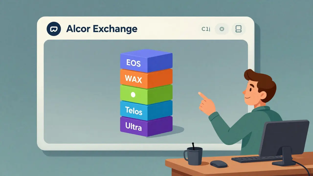 Unified blockchain tower showing simplified multi-chain DEX interface