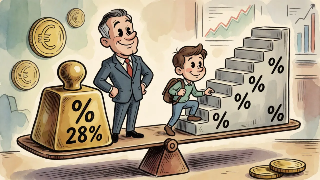 Illustration comparing flat crypto tax rates against progressive income brackets.
