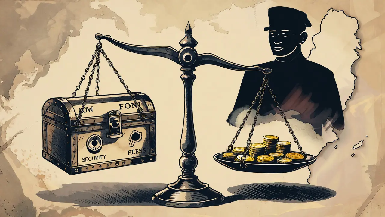 Illustration of balancing security fees against limited coin selection