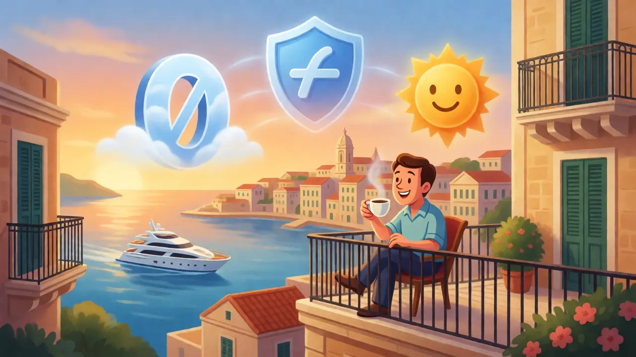 Relaxed investor enjoying Mediterranean lifestyle and tax benefits in Malta